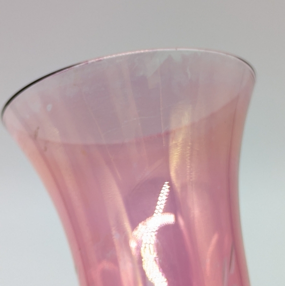 Vintage Cranberry Pink Floral Etched Glass Bud Vase - Picture 4 of 8